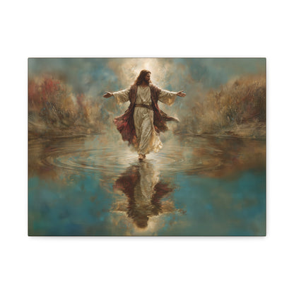 Jesus Walking on Water - Canvas & Poster Prints, Spiritual Wall Decor, Divine Light Modern Canvas Art, Religious Decor, Faith-Based Art, Christian Gift