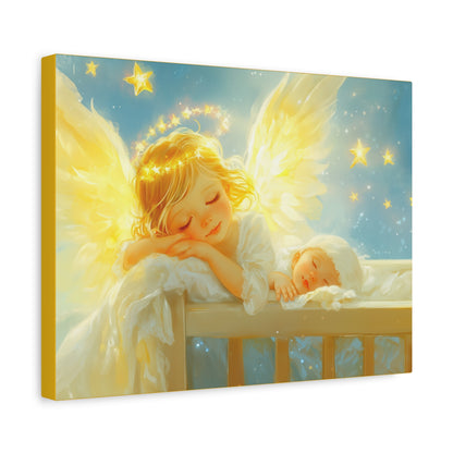 Heavenly Dreams Art - Canvas & Poster Prints, Personalization Available, Baby and Angel Design, Nursery Decor, Guardian Angel Wall Art
