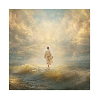 Jesus Walking on Water - Canvas & Poster Print, Spiritual Wall Decor, Divine Light Modern Canvas Art, Religious Decor, Faith-Based Art, Christian Gift
