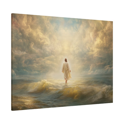 Jesus Walking on Water - Canvas & Poster Print, Spiritual Wall Decor, Divine Light Modern Canvas Art, Religious Decor, Faith-Based Art, Christian Gift