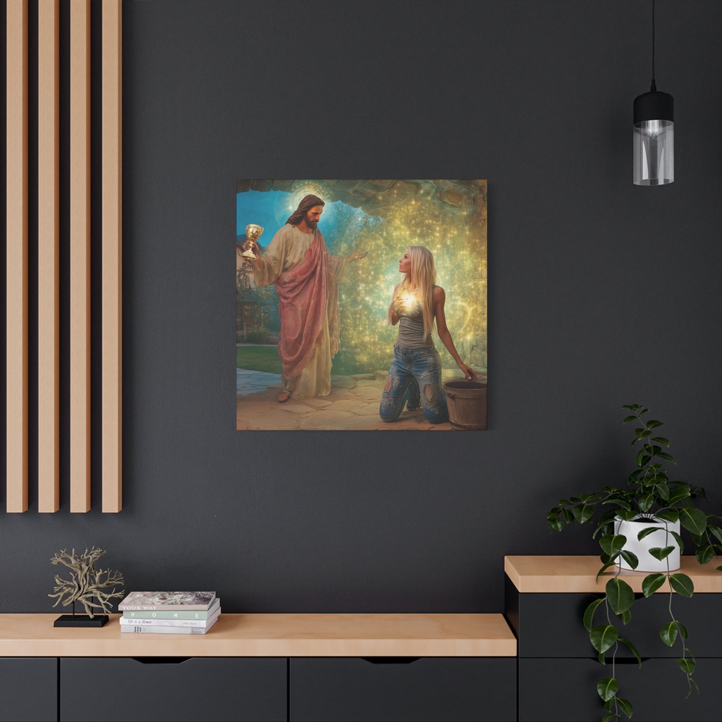 Samaritan Women at the Well with Jesus - Canvas & Poster Prints, Spiritual Wall Decor, Modern Jesus Canvas Art, Religious Decor, Faith-Based Art, Christian Gift
