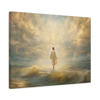 Jesus Walking on Water - Canvas & Poster Print, Spiritual Wall Decor, Divine Light Modern Canvas Art, Religious Decor, Faith-Based Art, Christian Gift