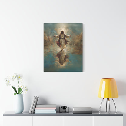 Jesus Walking on Water - Canvas & Poster Prints, Spiritual Wall Decor, Divine Light Modern Canvas Art, Religious Decor, Faith-Based Art, Christian Gift