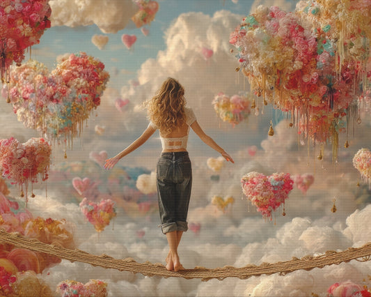 Heart-themed Artwork - Canvas & Poster Prints, Dreamy Heart Cloud Landscape, Whimsical Nursery Decor, Kids Room Wall Art, Girls' Room Art, Baby Girl Gift