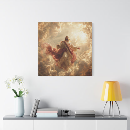 Power of Jesus Heavenly Art - Canvas & Poster, Jesus Descends in Clouds, Spiritual Wall Decor, Religious Home Decor, Faith-Based Art