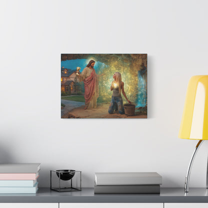 Samaritan Women at the Well with Jesus - Canvas & Poster Prints, Spiritual Wall Decor, Modern Jesus Canvas Art, Religious Decor, Faith-Based Art, Christian Gift