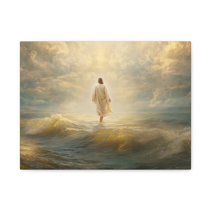 Jesus Walking on Water - Canvas & Poster Print, Spiritual Wall Decor, Divine Light Modern Canvas Art, Religious Decor, Faith-Based Art, Christian Gift