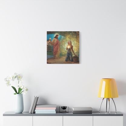Samaritan Women at the Well with Jesus - Canvas & Poster Prints, Spiritual Wall Decor, Modern Jesus Canvas Art, Religious Decor, Faith-Based Art, Christian Gift