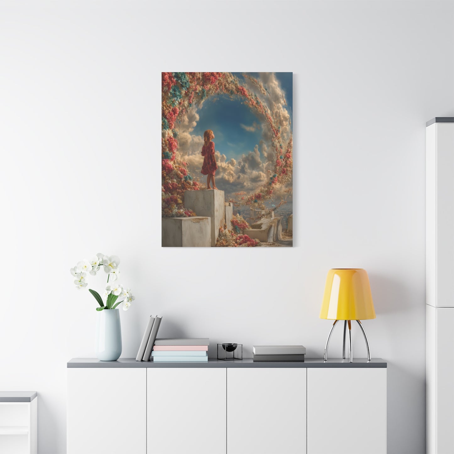 Swirling Flowers Art - Canvas & Poster Prints, Little Girl with Flowers Canvas Art, Kids Room Wall Art, Girls' Room, Children's Bedroom Decoration, Baby Girl Gift