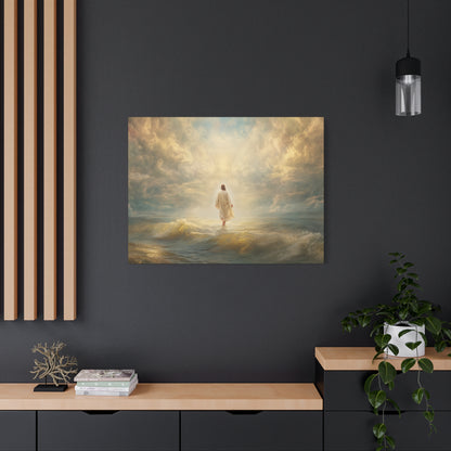 Jesus Walking on Water - Canvas & Poster Print, Spiritual Wall Decor, Divine Light Modern Canvas Art, Religious Decor, Faith-Based Art, Christian Gift