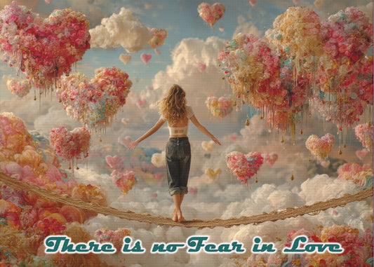 There is No Fear in Love Art - Canvas & Poster, Floating Heart Art, Colorful Love Decor, Do Not Fear Love Art, Dreamy Heart Cloud Landscape, Whimsical Nursery Decor, Girls' Room, Children's Bedroom Decoration, Boho Wall Hanging