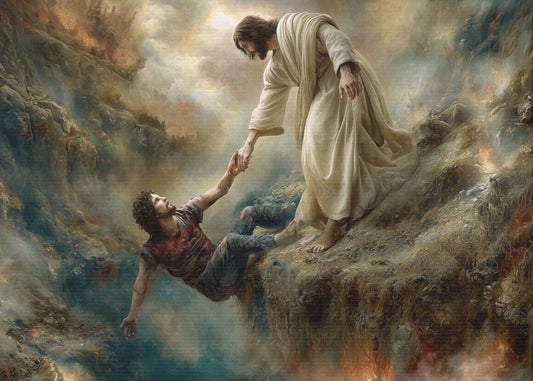 Jesus Saving Man from Pit - Canvas and Poster Print, Faith-Based Decor, Spiritual Wall Art, Religious Gift, Christian Home Decor, Biblical Wall Hanging
