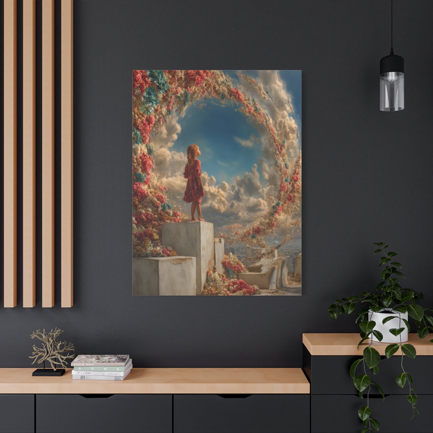 Swirling Flowers Art - Canvas & Poster Prints, Little Girl with Flowers Canvas Art, Kids Room Wall Art, Girls' Room, Children's Bedroom Decoration, Baby Girl Gift