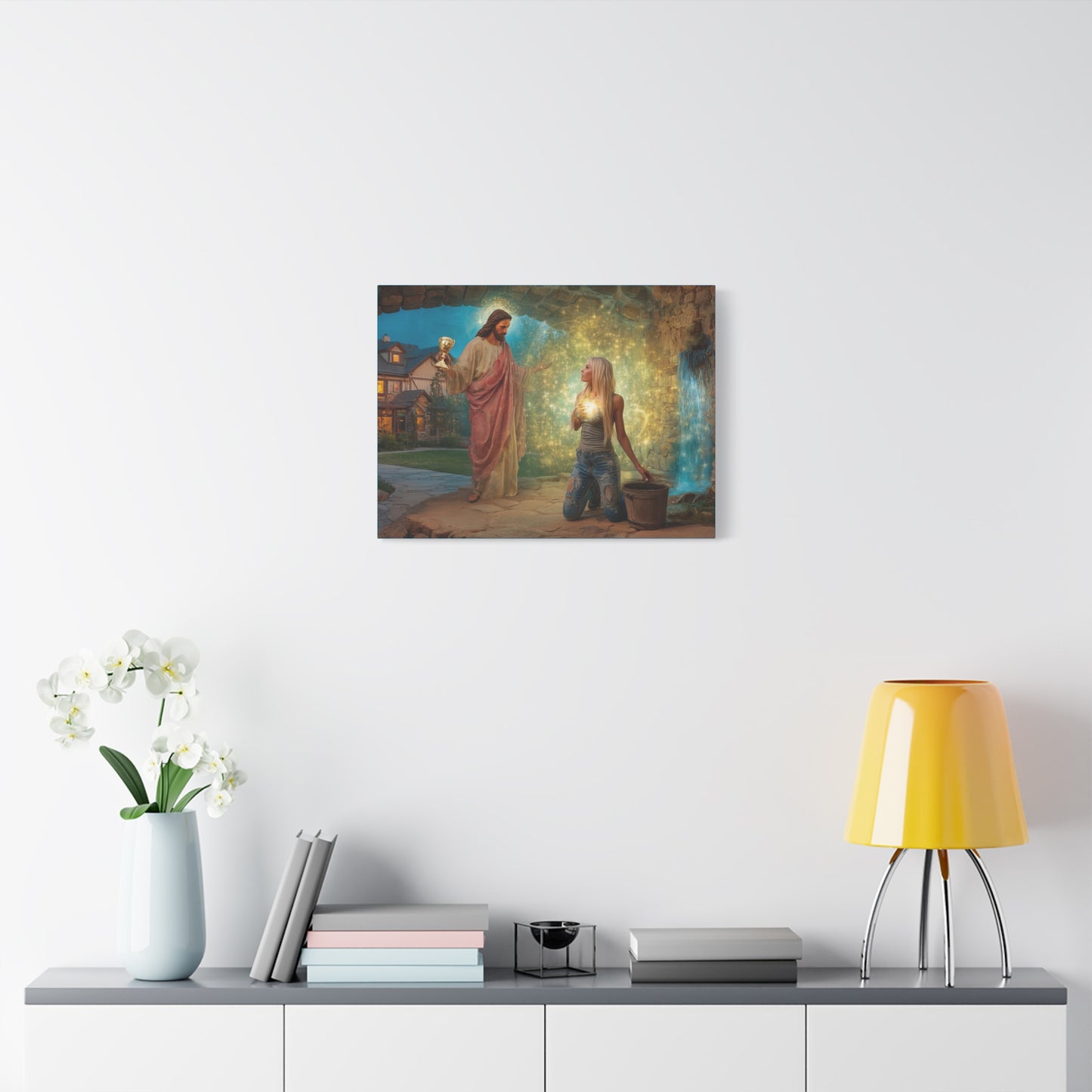 Samaritan Women at the Well with Jesus - Canvas & Poster Prints, Spiritual Wall Decor, Modern Jesus Canvas Art, Religious Decor, Faith-Based Art, Christian Gift