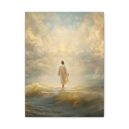 Jesus Walking on Water - Canvas & Poster Print, Spiritual Wall Decor, Divine Light Modern Canvas Art, Religious Decor, Faith-Based Art, Christian Gift