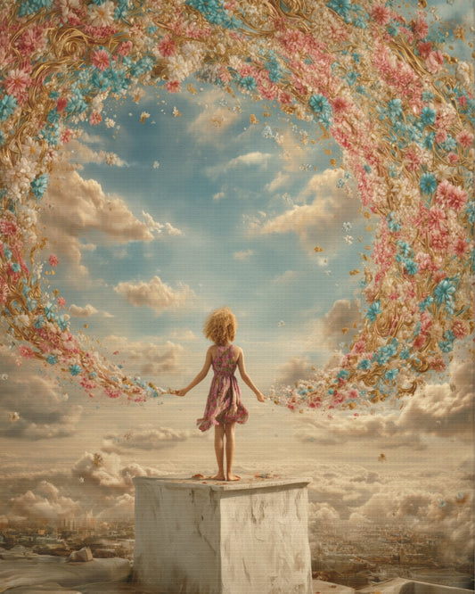 Little Girl with Flowers Art - Canvas & Poster Print, Kids Room Wall Art, Girls' Room, Children's room Decor, Baby Girl Gift, Dreamy Decor
