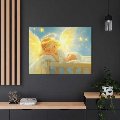 Heavenly Dreams Art - Canvas & Poster Prints, Personalization Available, Baby and Angel Design, Nursery Decor, Guardian Angel Wall Art
