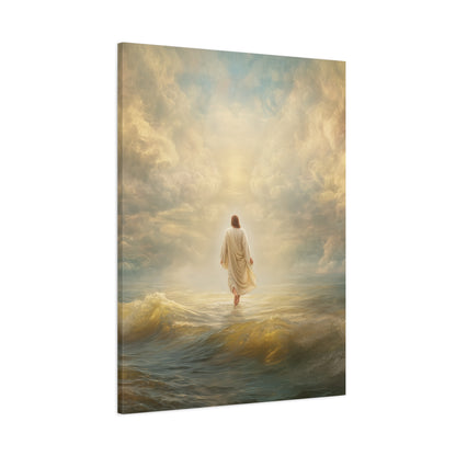 Jesus Walking on Water - Canvas & Poster Print, Spiritual Wall Decor, Divine Light Modern Canvas Art, Religious Decor, Faith-Based Art, Christian Gift