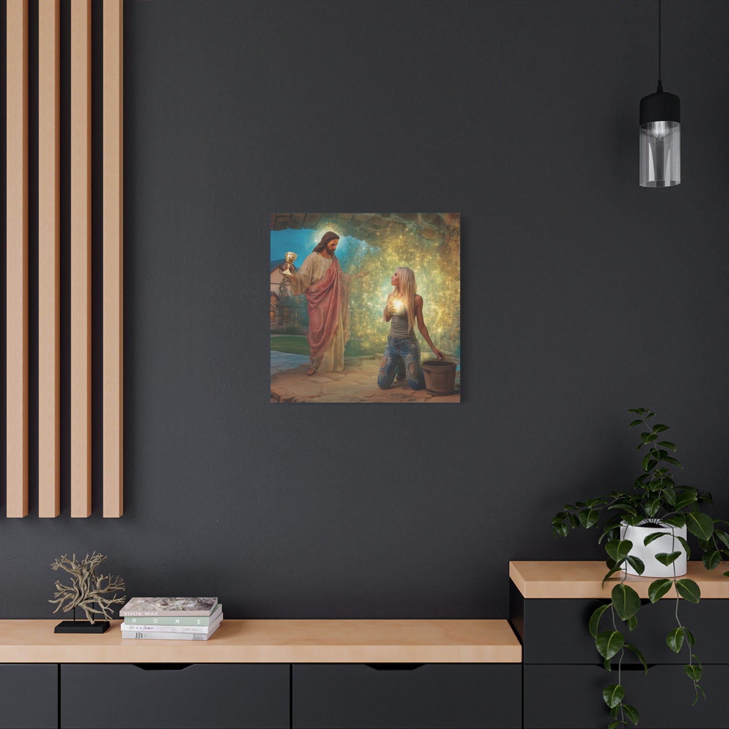 Samaritan Women at the Well with Jesus - Canvas & Poster Prints, Spiritual Wall Decor, Modern Jesus Canvas Art, Religious Decor, Faith-Based Art, Christian Gift