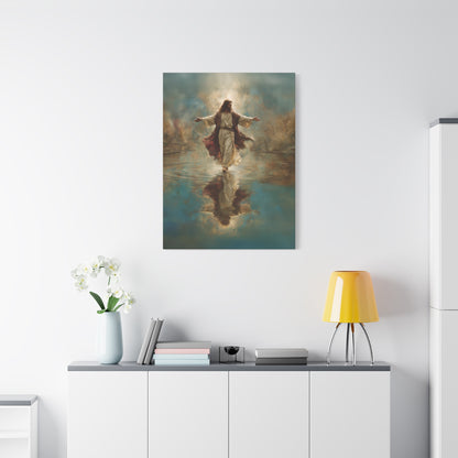 Jesus Walking on Water - Canvas & Poster Prints, Spiritual Wall Decor, Divine Light Modern Canvas Art, Religious Decor, Faith-Based Art, Christian Gift
