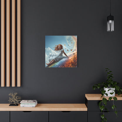 Girl Slides Down Rainbow Art - Canvas & Poster Print, Colorful Butterfly Canvas Art, Unique Kid's Room Art, Little Girls Room Canvas Art, Girl's Bedroom Art