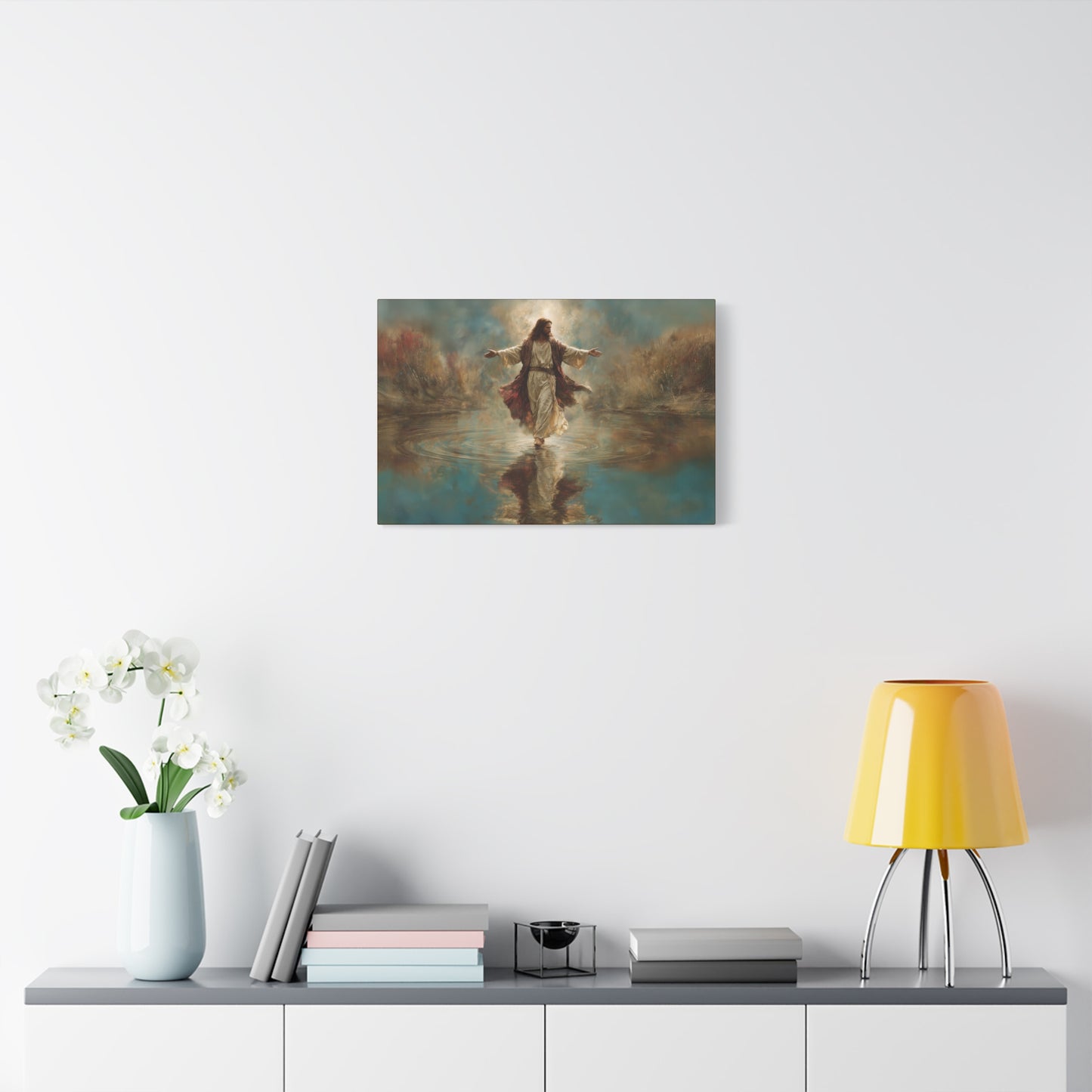 Jesus Walking on Water - Canvas & Poster Prints, Spiritual Wall Decor, Divine Light Modern Canvas Art, Religious Decor, Faith-Based Art, Christian Gift