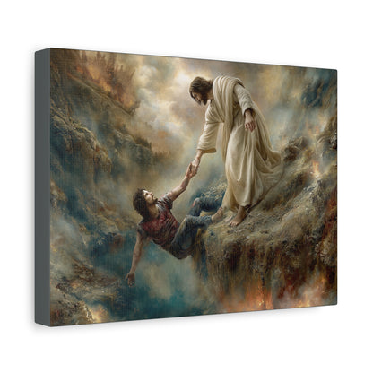 Jesus Saving Man from Pit - Canvas and Poster Print, Faith-Based Decor, Spiritual Wall Art, Religious Gift, Christian Home Decor, Biblical Wall Hanging