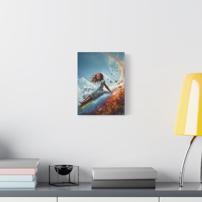 Girl Slides Down Rainbow Art - Canvas & Poster Print, Colorful Butterfly Canvas Art, Unique Kid's Room Art, Little Girls Room Canvas Art, Girl's Bedroom Art
