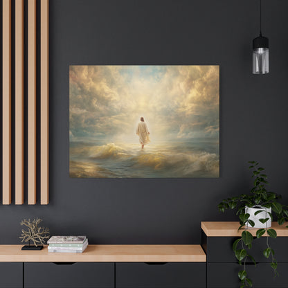 Jesus Walking on Water - Canvas & Poster Print, Spiritual Wall Decor, Divine Light Modern Canvas Art, Religious Decor, Faith-Based Art, Christian Gift