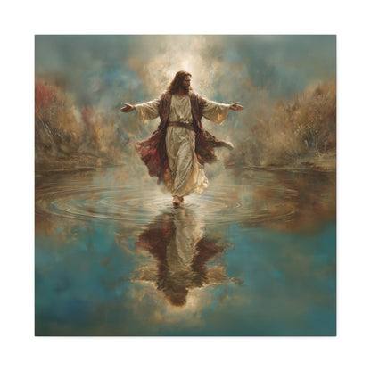 Jesus Walking on Water - Canvas & Poster Prints, Spiritual Wall Decor, Divine Light Modern Canvas Art, Religious Decor, Faith-Based Art, Christian Gift