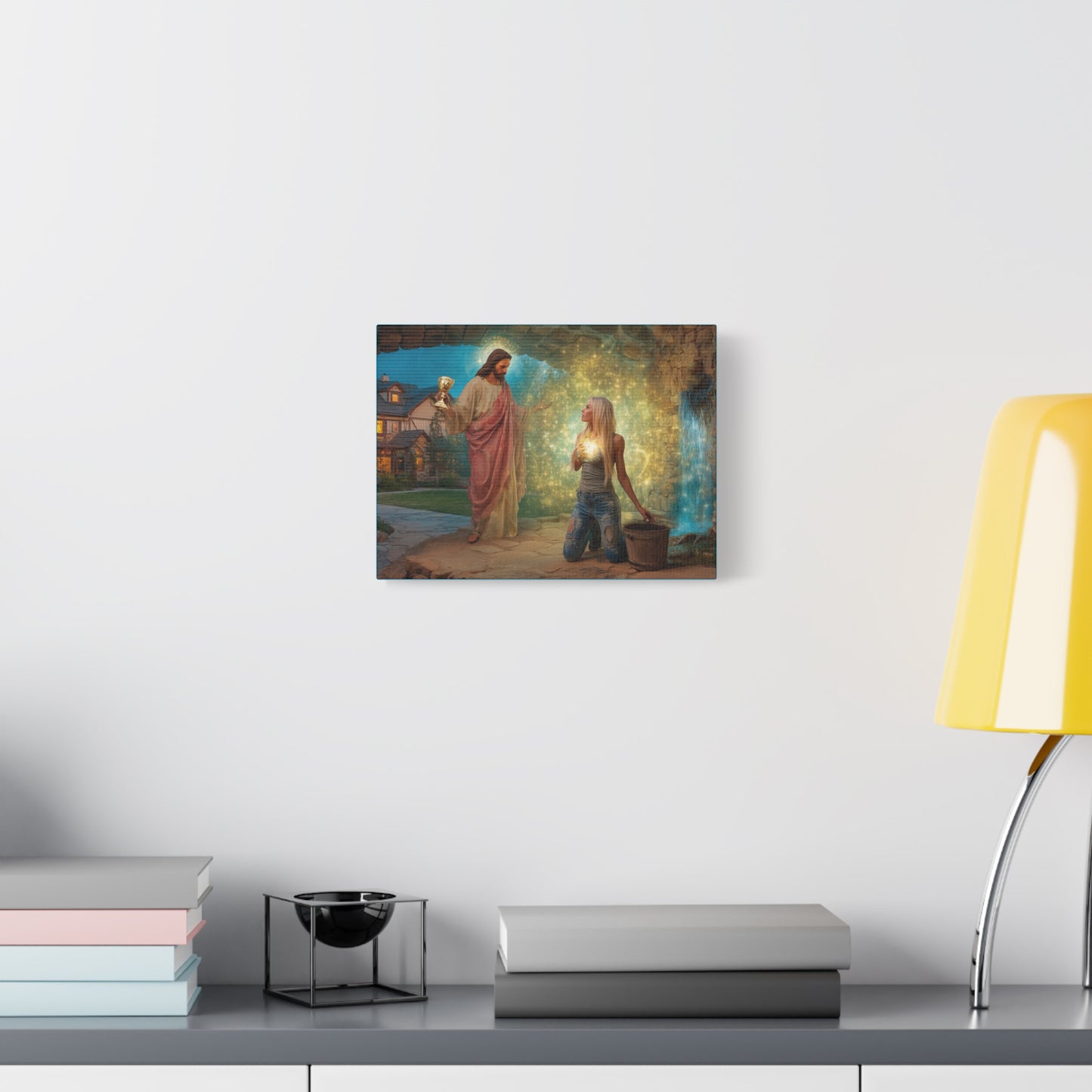 Samaritan Women at the Well with Jesus - Canvas & Poster Prints, Spiritual Wall Decor, Modern Jesus Canvas Art, Religious Decor, Faith-Based Art, Christian Gift
