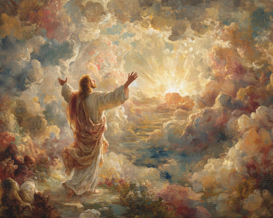 Jesus in Clouds Art - Canvas & Poster Print, Religious Decor, Christian Wall Art, Spiritual Home Decor, Faith-Based Gift Religious Gifts