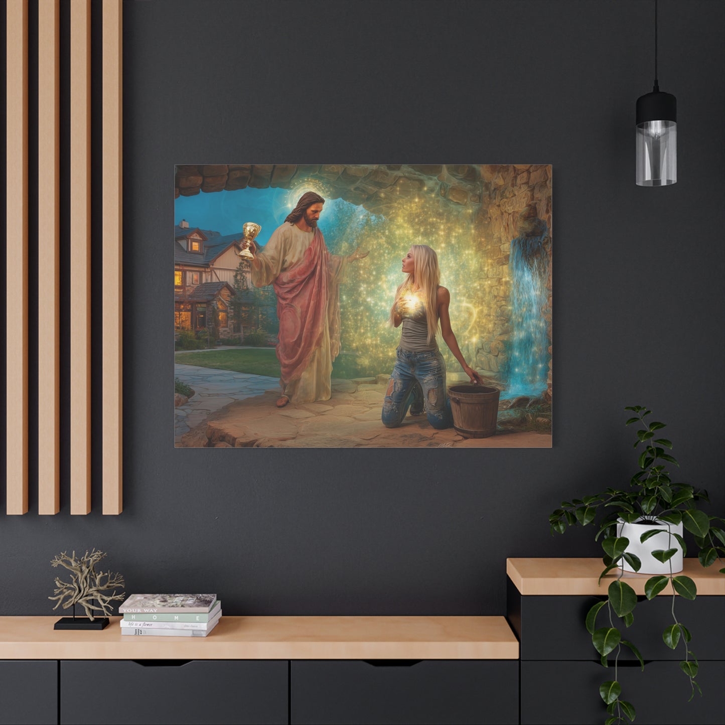 Samaritan Women at the Well with Jesus - Canvas & Poster Prints, Spiritual Wall Decor, Modern Jesus Canvas Art, Religious Decor, Faith-Based Art, Christian Gift