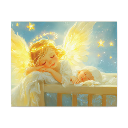 Heavenly Dreams Art - Canvas & Poster Prints, Personalization Available, Baby and Angel Design, Nursery Decor, Guardian Angel Wall Art