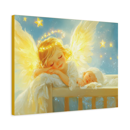 Heavenly Dreams Art - Canvas & Poster Prints, Personalization Available, Baby and Angel Design, Nursery Decor, Guardian Angel Wall Art