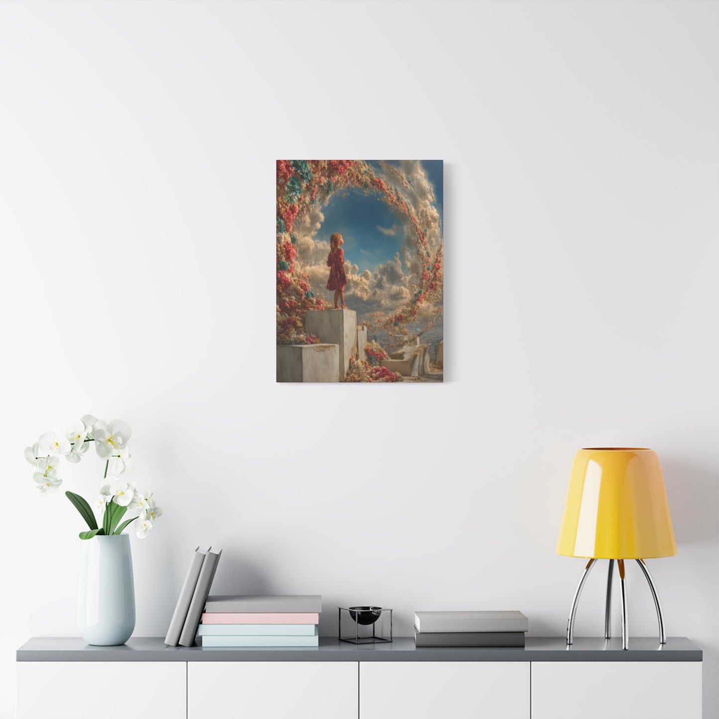 Swirling Flowers Art - Canvas & Poster Prints, Little Girl with Flowers Canvas Art, Kids Room Wall Art, Girls' Room, Children's Bedroom Decoration, Baby Girl Gift