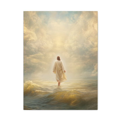 Jesus Walking on Water - Canvas & Poster Print, Spiritual Wall Decor, Divine Light Modern Canvas Art, Religious Decor, Faith-Based Art, Christian Gift