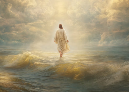 Jesus Walking on Water - Canvas & Poster Print, Spiritual Wall Decor, Divine Light Modern Canvas Art, Religious Decor, Faith-Based Art, Christian Gift