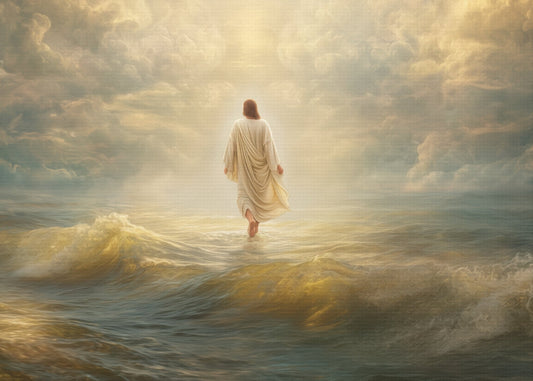 Jesus Walking on Water - Canvas & Poster Print, Spiritual Wall Decor, Divine Light Modern Canvas Art, Religious Decor, Faith-Based Art, Christian Gift