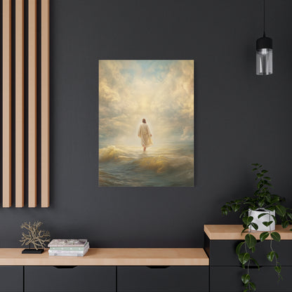 Jesus Walking on Water - Canvas & Poster Print, Spiritual Wall Decor, Divine Light Modern Canvas Art, Religious Decor, Faith-Based Art, Christian Gift