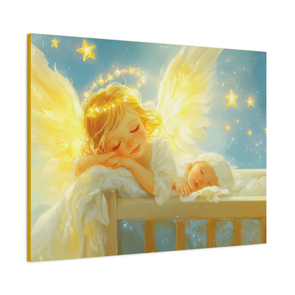 Heavenly Dreams Art - Canvas & Poster Prints, Personalization Available, Baby and Angel Design, Nursery Decor, Guardian Angel Wall Art