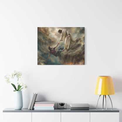 Jesus Saving Man from Pit - Canvas and Poster Print, Faith-Based Decor, Spiritual Wall Art, Religious Gift, Christian Home Decor, Biblical Wall Hanging