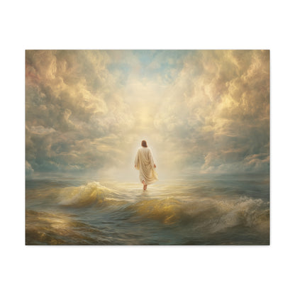 Jesus Walking on Water - Canvas & Poster Print, Spiritual Wall Decor, Divine Light Modern Canvas Art, Religious Decor, Faith-Based Art, Christian Gift
