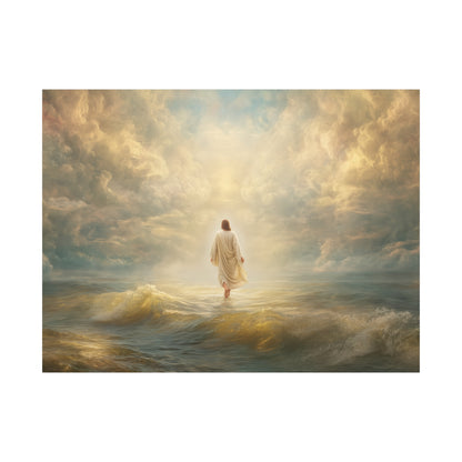 Jesus Walking on Water - Canvas & Poster Print, Spiritual Wall Decor, Divine Light Modern Canvas Art, Religious Decor, Faith-Based Art, Christian Gift