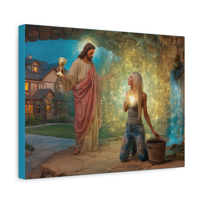 Samaritan Women at the Well with Jesus - Canvas & Poster Prints, Spiritual Wall Decor, Modern Jesus Canvas Art, Religious Decor, Faith-Based Art, Christian Gift