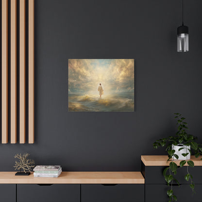 Jesus Walking on Water - Canvas & Poster Print, Spiritual Wall Decor, Divine Light Modern Canvas Art, Religious Decor, Faith-Based Art, Christian Gift