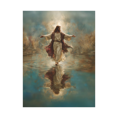 Jesus Walking on Water - Canvas & Poster Prints, Spiritual Wall Decor, Divine Light Modern Canvas Art, Religious Decor, Faith-Based Art, Christian Gift