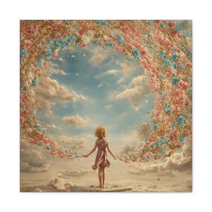 Little Girl with Flowers Art - Canvas & Poster Print, Kids Room Wall Art, Girls' Room, Children's room Decor, Baby Girl Gift, Dreamy Decor