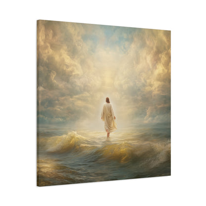 Jesus Walking on Water - Canvas & Poster Print, Spiritual Wall Decor, Divine Light Modern Canvas Art, Religious Decor, Faith-Based Art, Christian Gift
