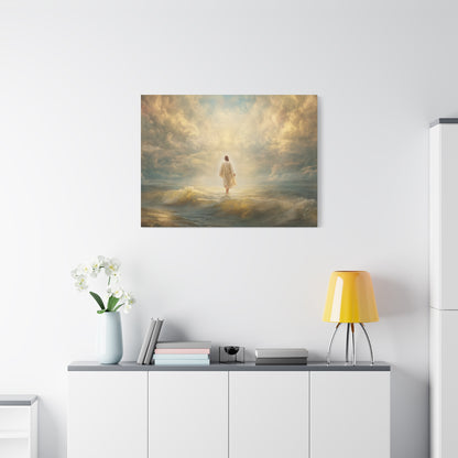 Jesus Walking on Water - Canvas & Poster Print, Spiritual Wall Decor, Divine Light Modern Canvas Art, Religious Decor, Faith-Based Art, Christian Gift